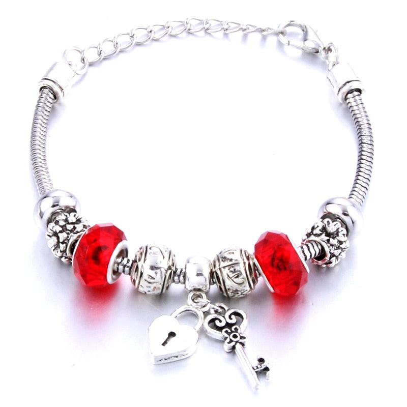 Antique Original Crown key lock Shape 6 colors Charm Bracelets