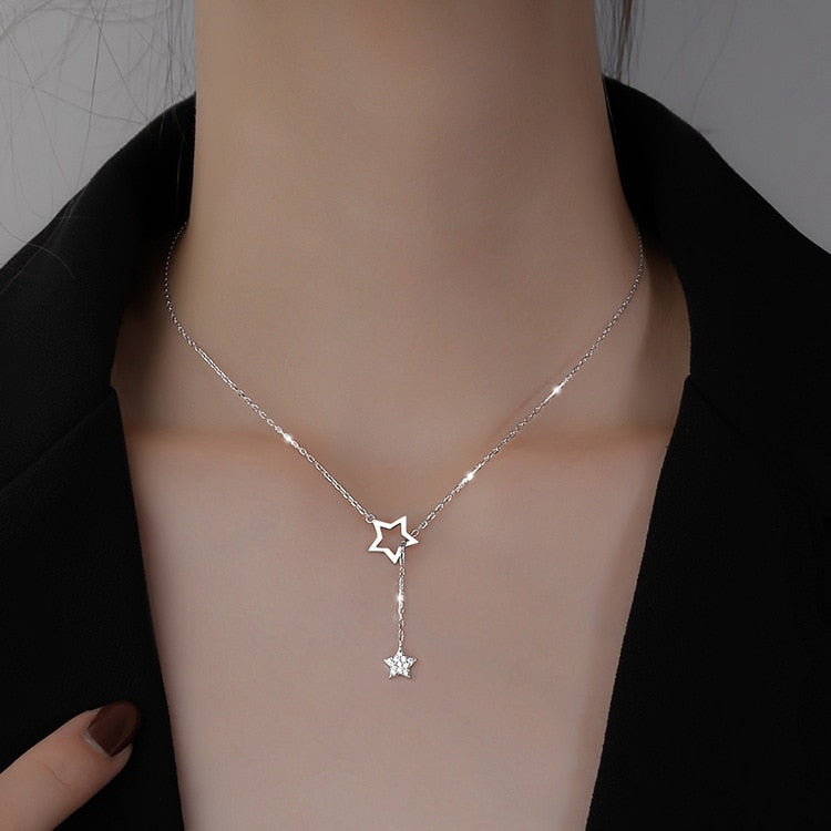 Sterling Silver Zircon Stars Necklace