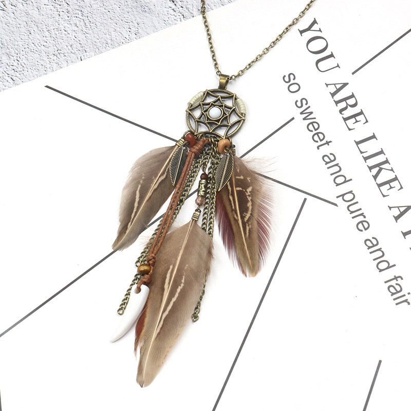 Feather Pendant Dreamcatcher Necklace