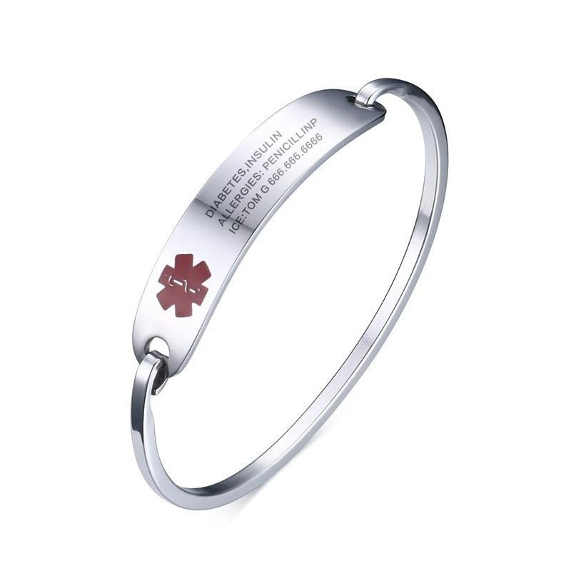 Vnox Free Engraving Stainless Steel Medical Alert ID Bangle Personalized Bracelet