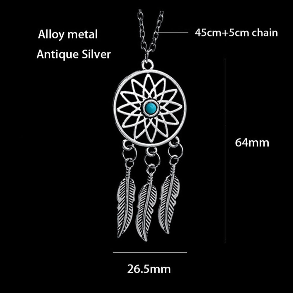 Bohemian Ethnic Feather Yoga Alloy Stainless Steel Dreamcatcher Necklace
