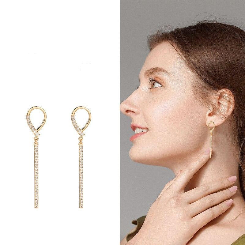 Long Crystal Tassel Gold Color Dangle Earrings