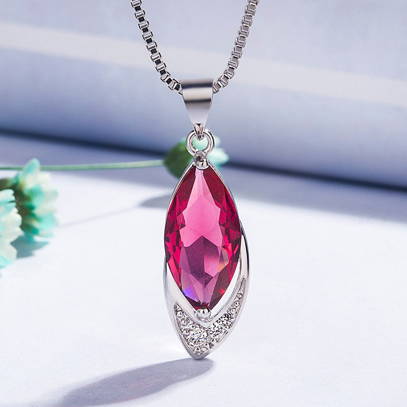 Rose Gold Color Red Ruby Pendant Necklaces