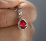 Multicolor Crystal Water Drop Stone Pendant Green Red Blue Zircon Necklaces