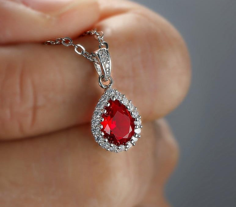 Multicolor Crystal Water Drop Stone Pendant Green Red Blue Zircon Necklaces