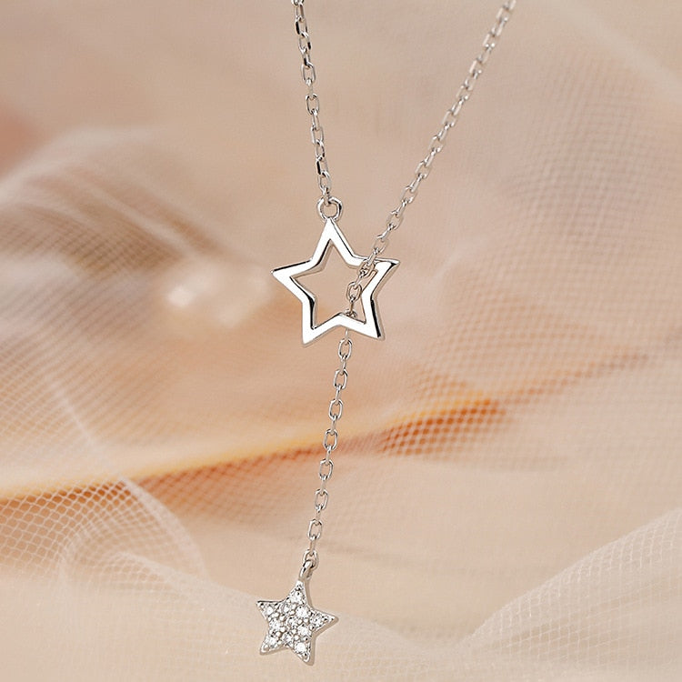 Sterling Silver Zircon Stars Necklace