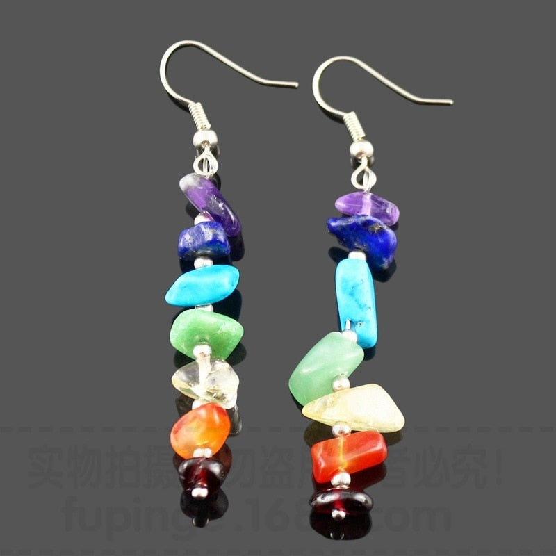 7 Chakra Long Fringed Drop Earrings