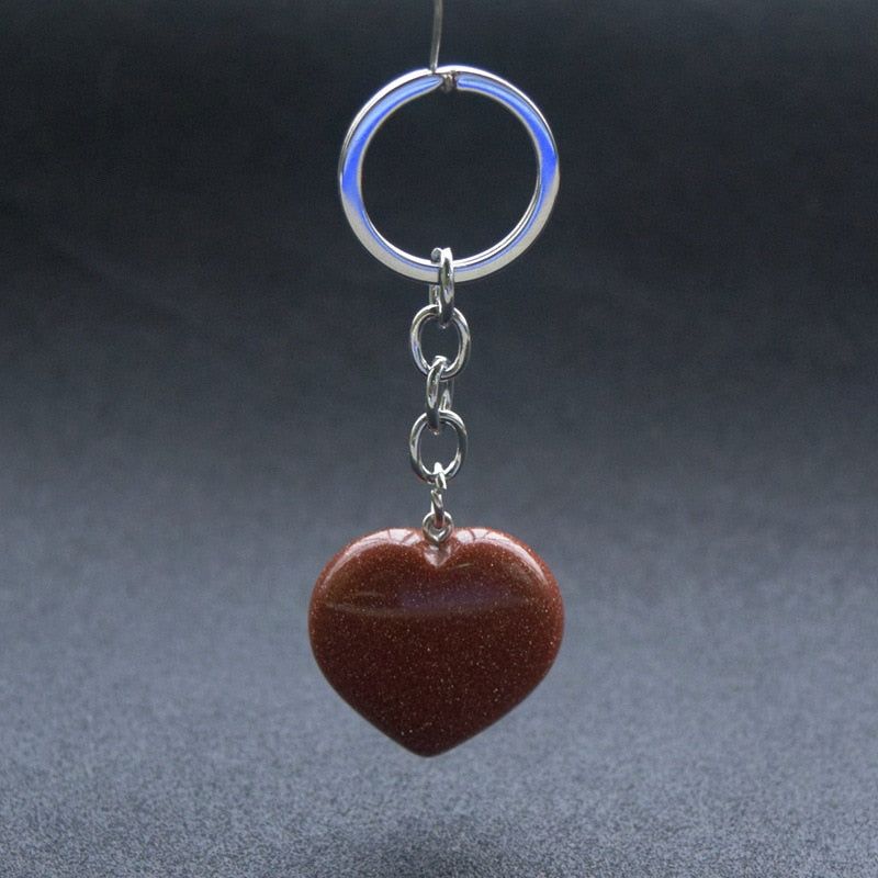 Natural Heart Stone Rose Quartz Keychain