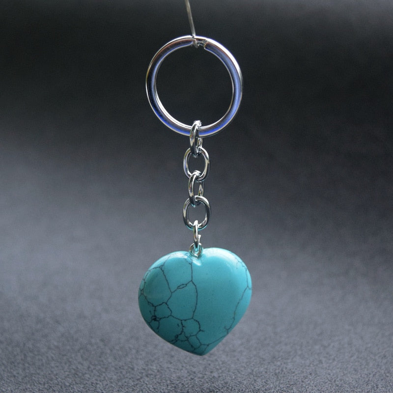 Natural Heart Stone Rose Quartz Keychain