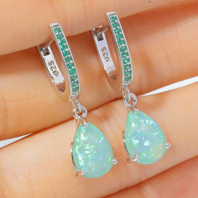 Water Drop Opal Dangle Silver Plated Mystery Stone EarringsWater Drop Opal Dangle Silver Plated Mystery Stone Earrings
