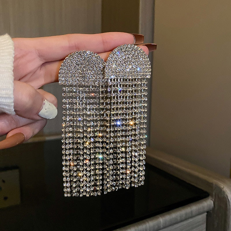 Long Full Rhinestone Big Earrings