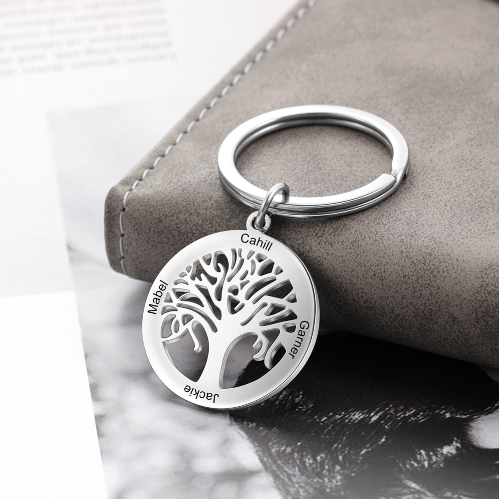 Personalized Tree of Life Stainless Steel Keychains