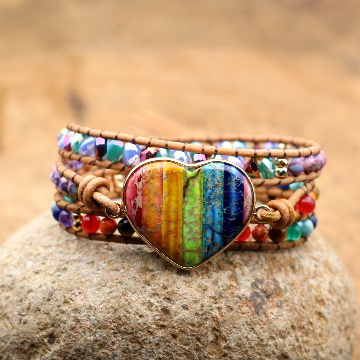 Seven Chakra Heart Stones Women Yoga Bracelets
