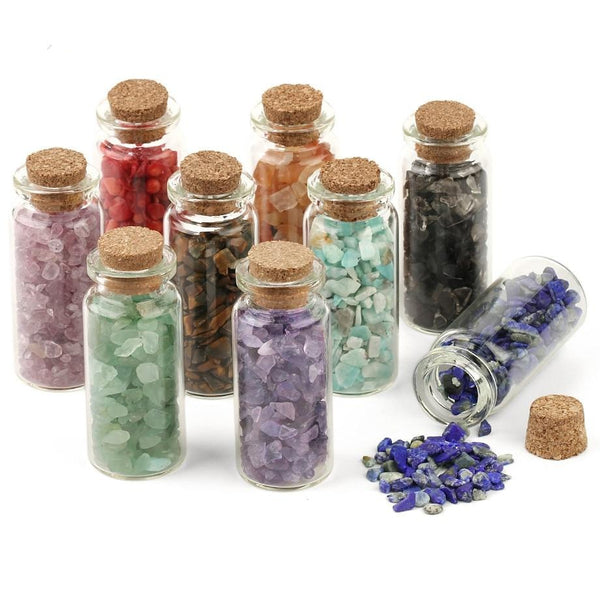 Mini Glass Wishing Bottles Natural Chip Stones Healing Crystal Decoration Lucky Drifting Bottle