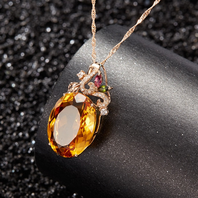 925 Silver Jewelry with Oval Citrine Zircon Gemstone Pendant