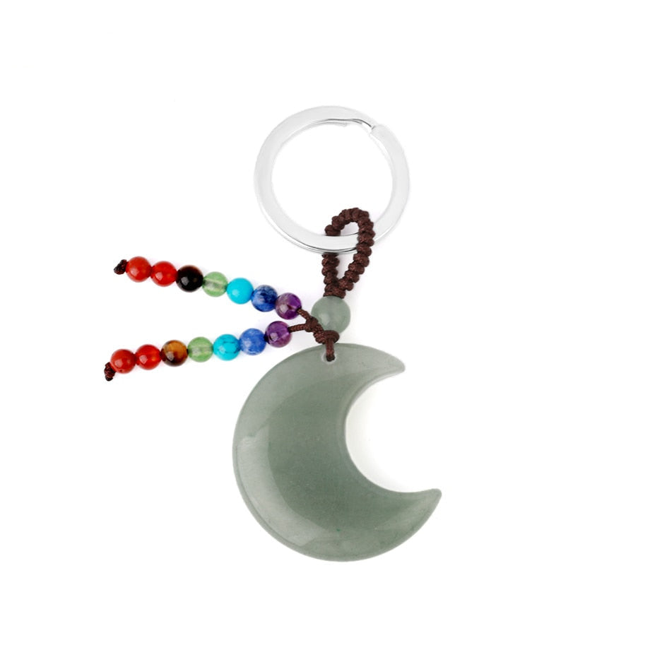 Natural Stone 7 Chakra Keychain Healing Moon Star