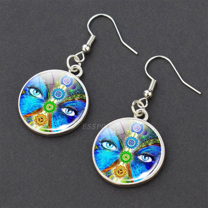 Chakra Spiritual Healing Glass Dangle Earrings