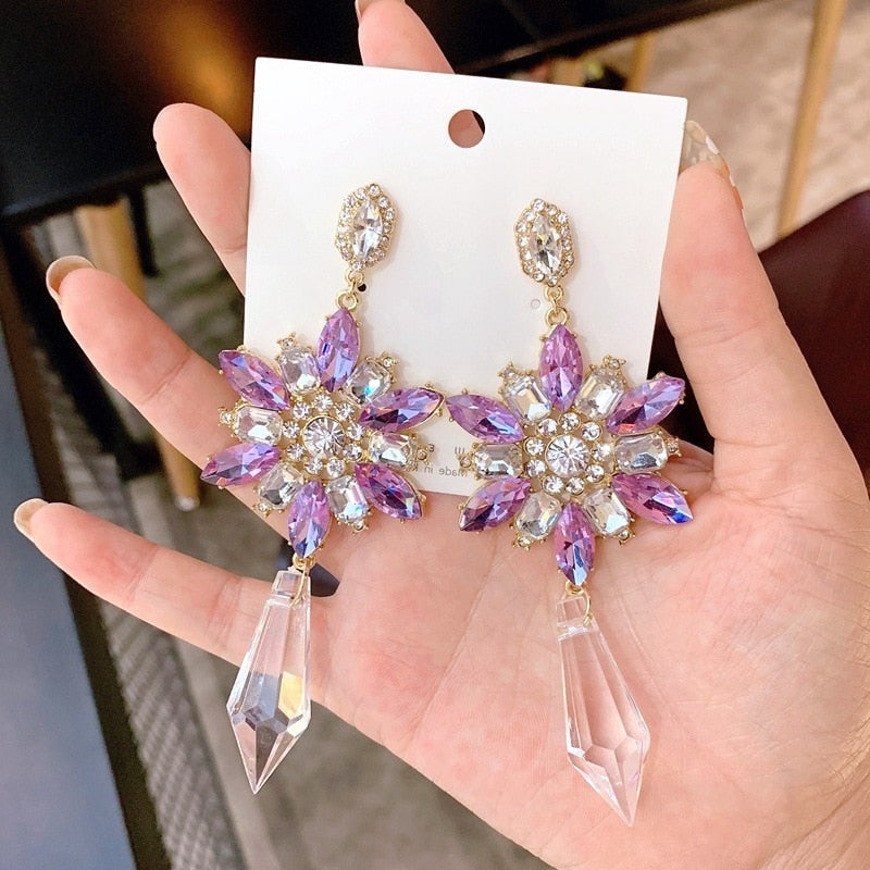 Baroque Style Retro Crystal Tassel Pendant Earrings