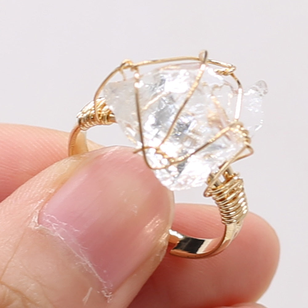 Wire Wrap Amethysts Quartzs Finger Ring