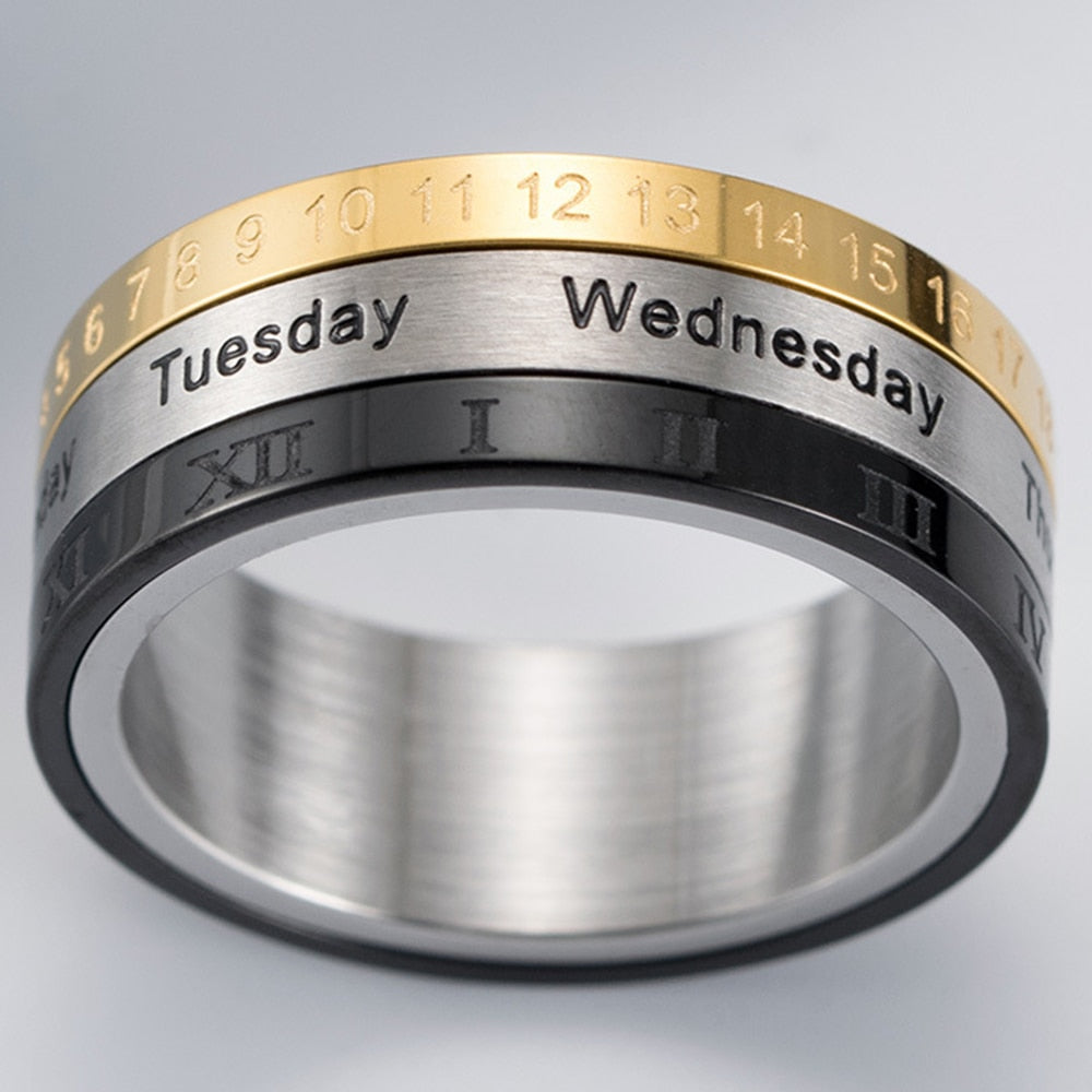 Men's Roman Numerals Date Calendar Time Ring