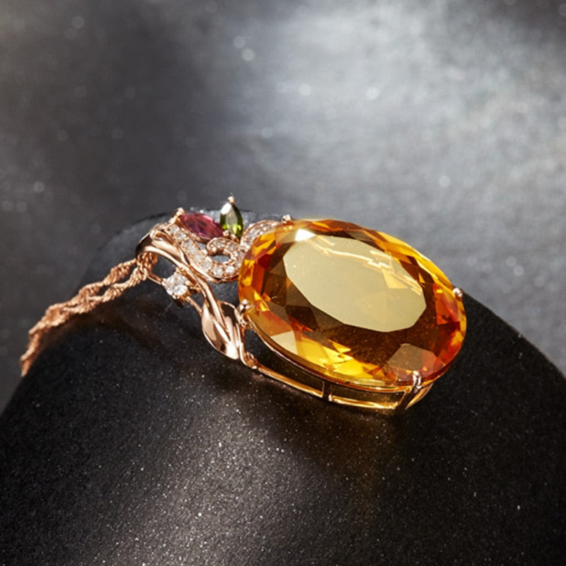 925 Silver Jewelry with Oval Citrine Zircon Gemstone Pendant