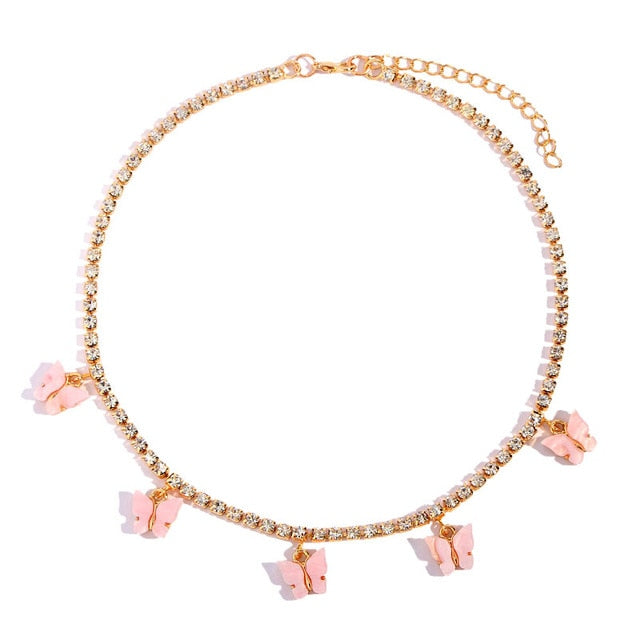 Iced Out Butterfly Choker Necklaces For Women