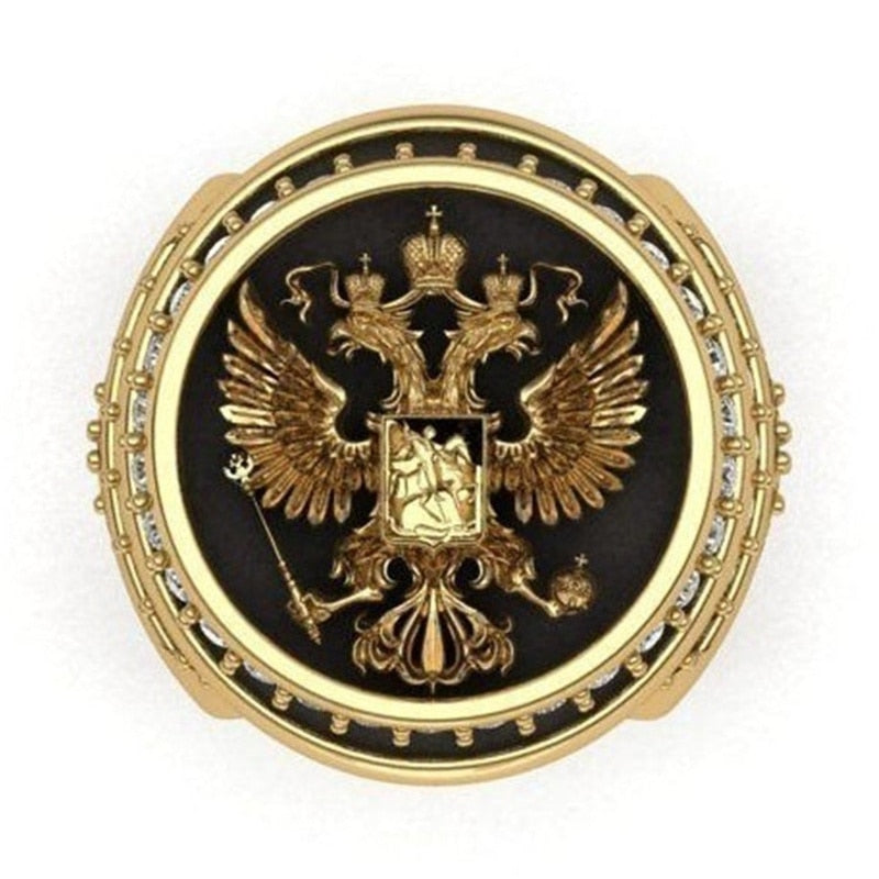 Mens Unique Badge Double Headed Eagle Ring