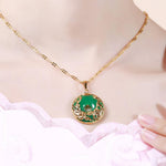 14K Gold Necklace Emerald Pendants