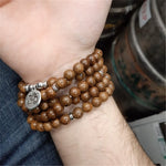 Multilayer 108 Wood Beads Lotus OM Bracelet Tibetan Buddhist Mala Buddha Charm Rosary Bracelet Yoga Wooden For Women Men