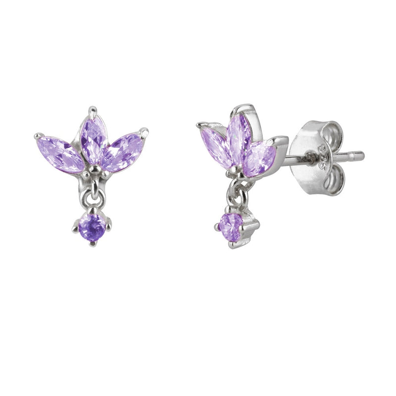 Three Zircon Purple Stud Earring