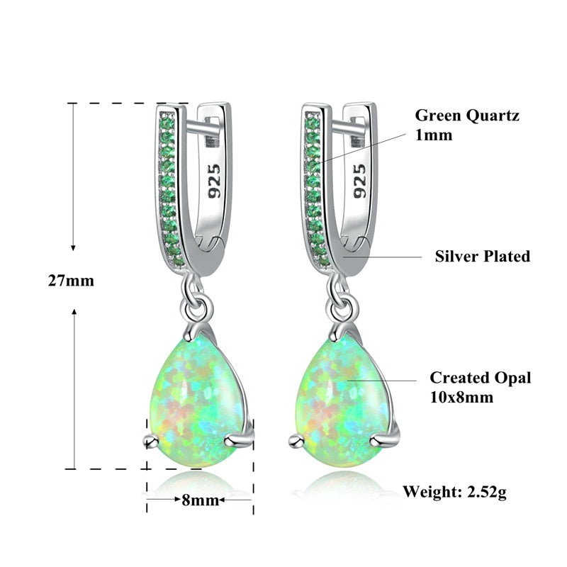 Water Drop Opal Dangle Silver Plated Mystery Stone EarringsWater Drop Opal Dangle Silver Plated Mystery Stone Earrings