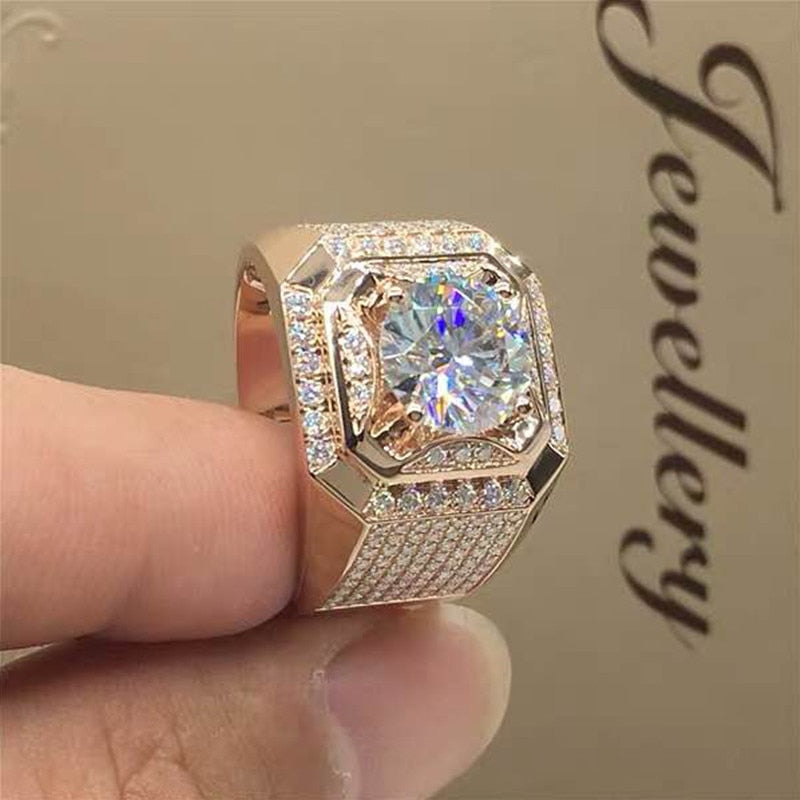 Luxurious Men's Rose Gold Natural Birthstone Crystal Finger Ring