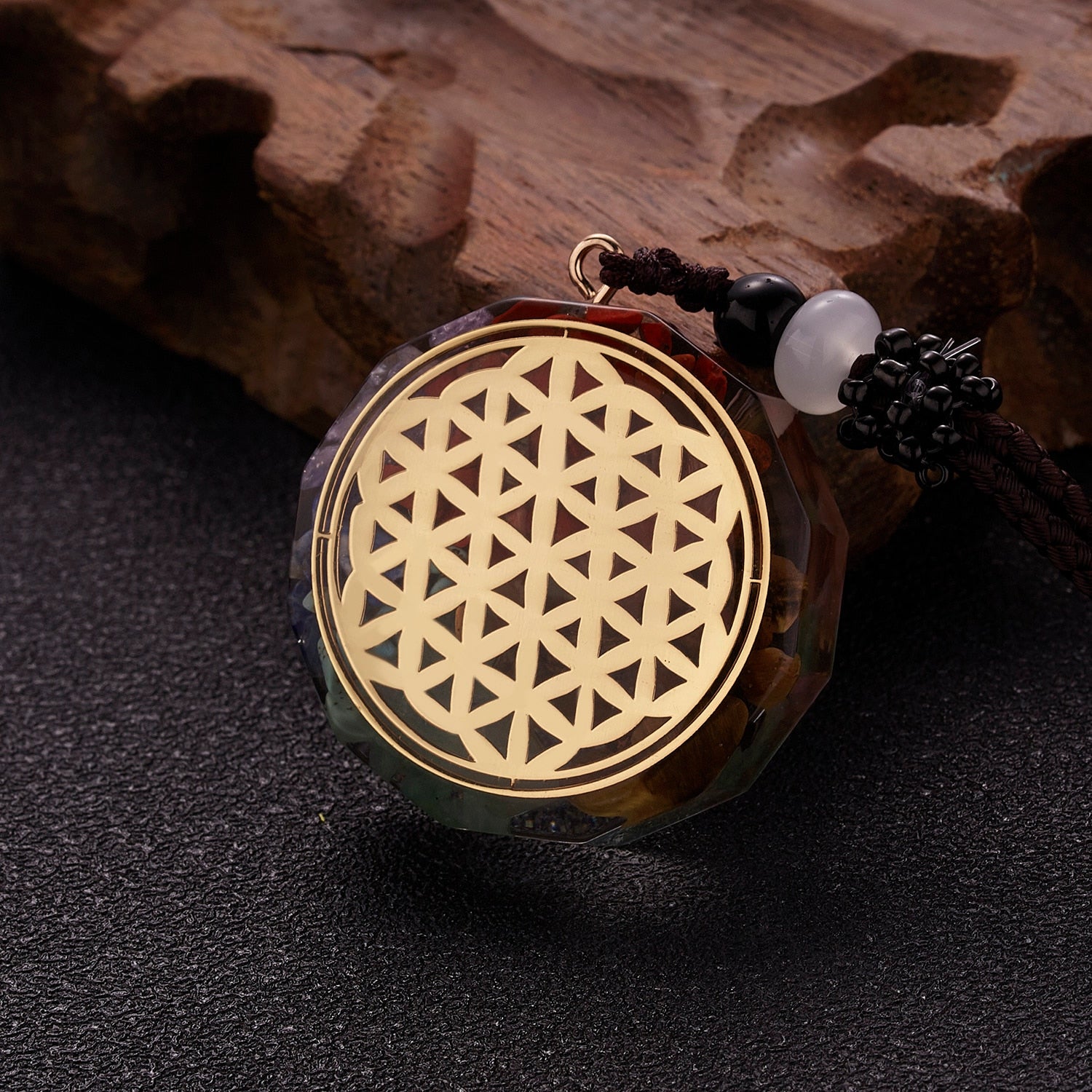 Geometric Pattern Chakras Orgonite Natural Stone Pendant