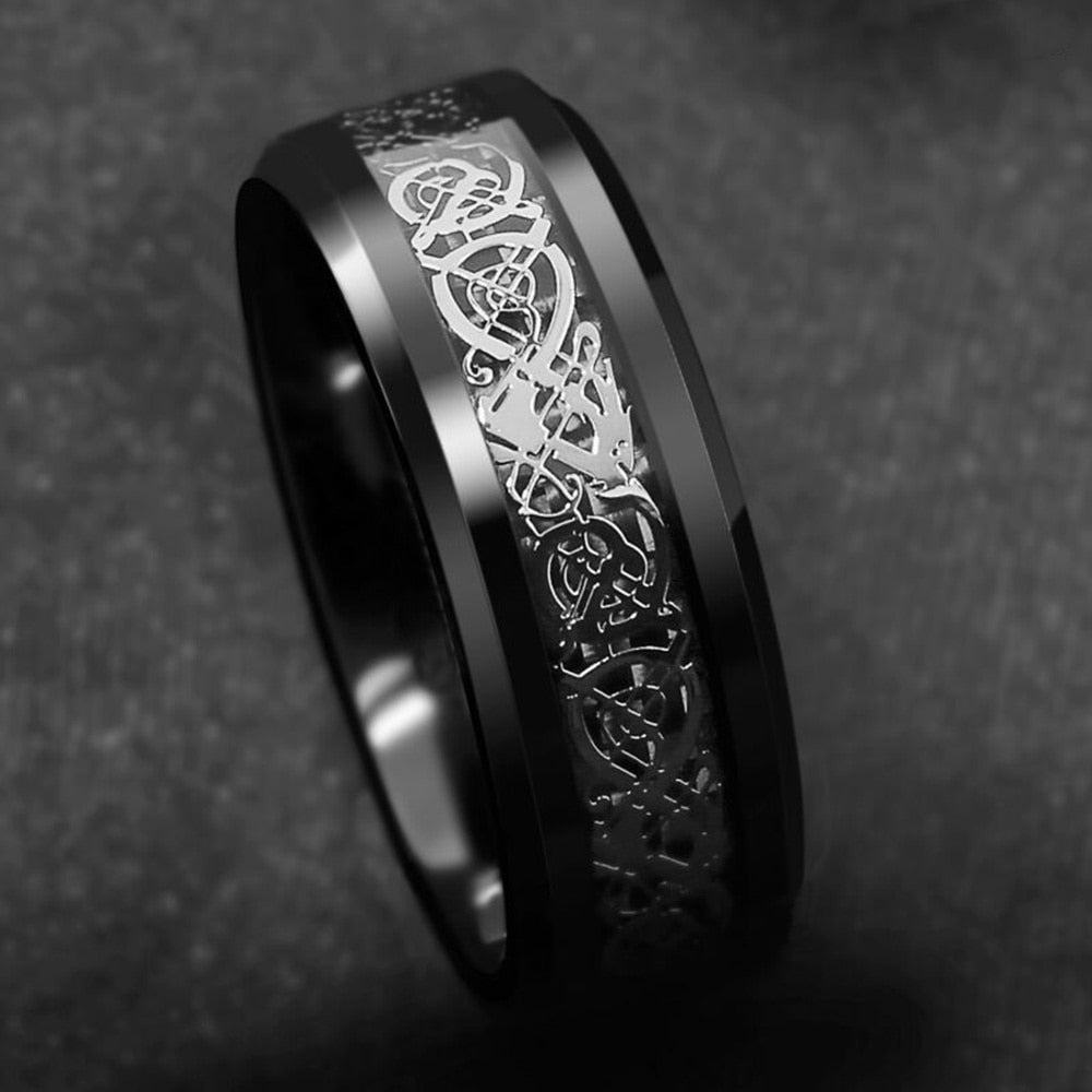 8mm  Dragon Pattern Black Fashion Men Rings