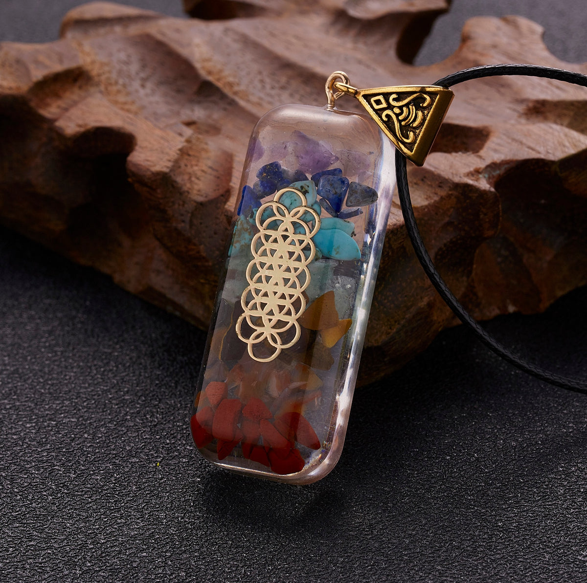 Geometric Pattern Chakras Orgonite Natural Stone Pendant