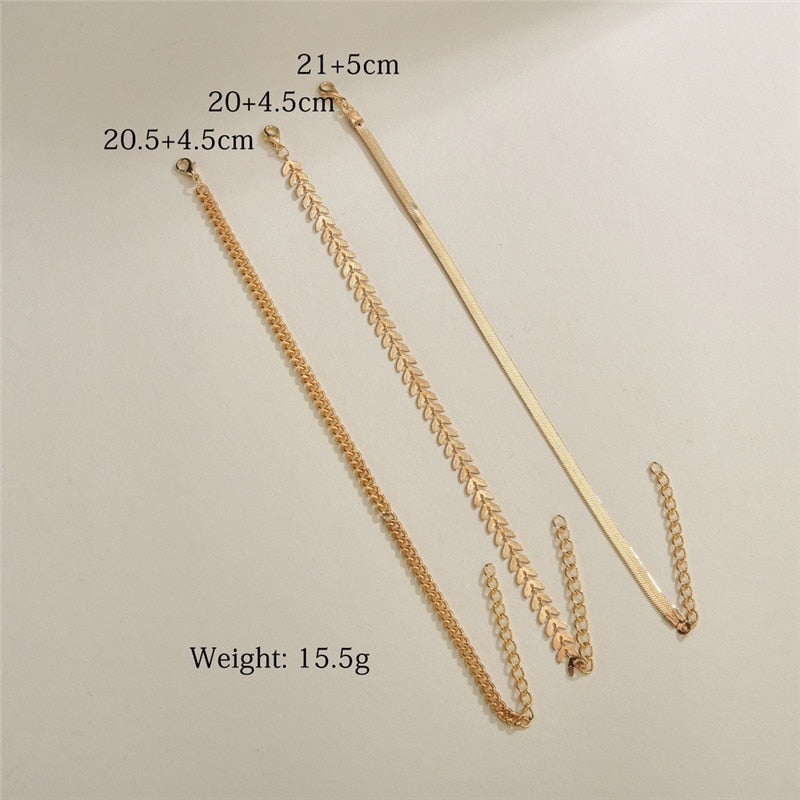 3Pcs Set Vintage Boho Anklets For Women 