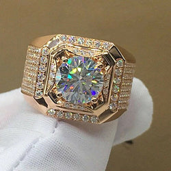 Luxurious Men's Rose Gold Natural Birthstone Crystal Finger Ring