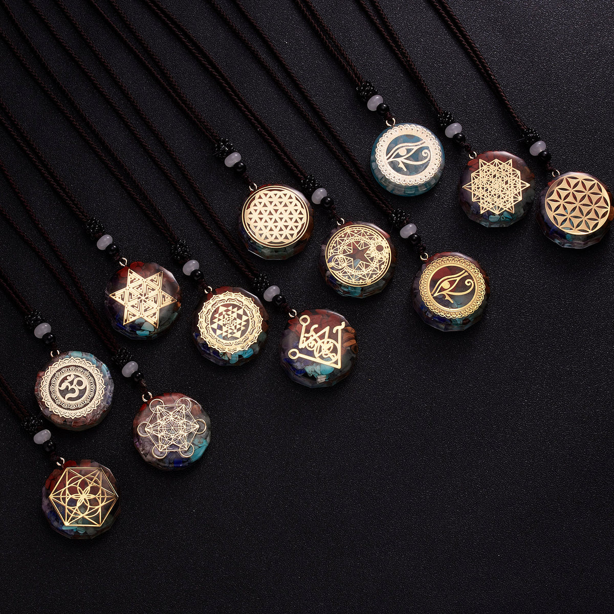 Geometric Pattern Chakras Orgonite Natural Stone Pendant