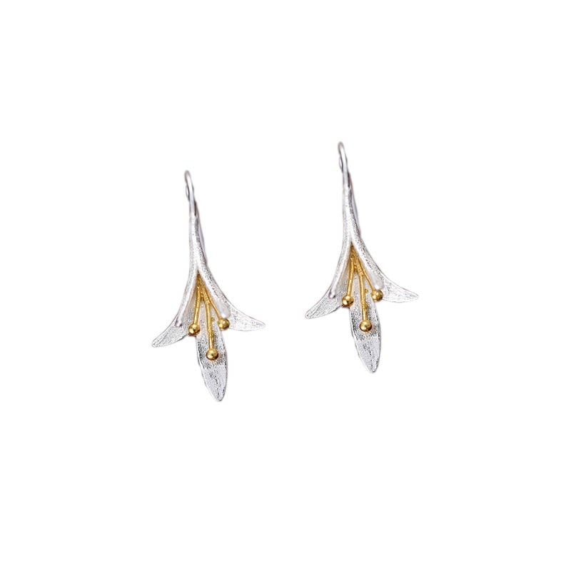 925 sterling silver Long Flower Earrings