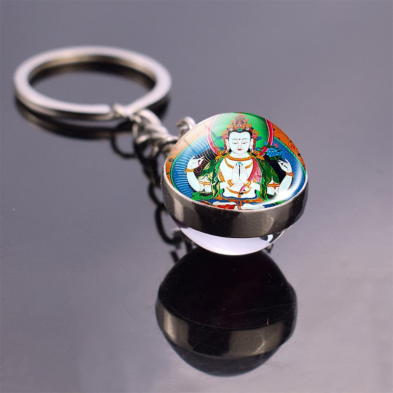 7 Chakra Yoga Meditation Glass Ball Key Chain