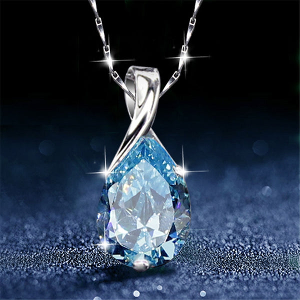Aquamarine gemstones diamond pendant necklace