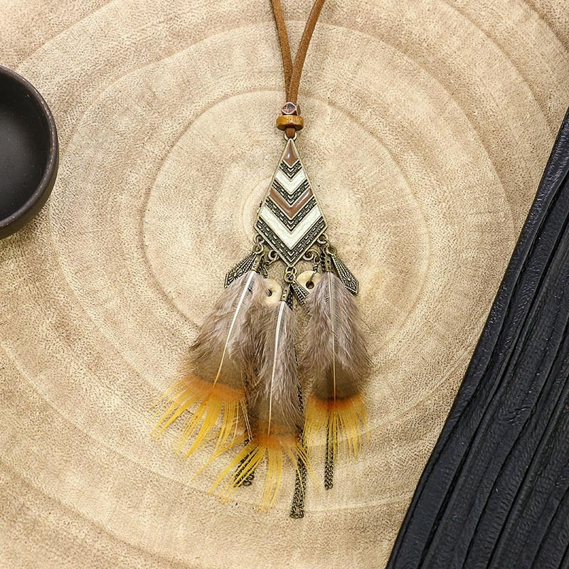 Long Chain Feather Dreamcatcher Pendant