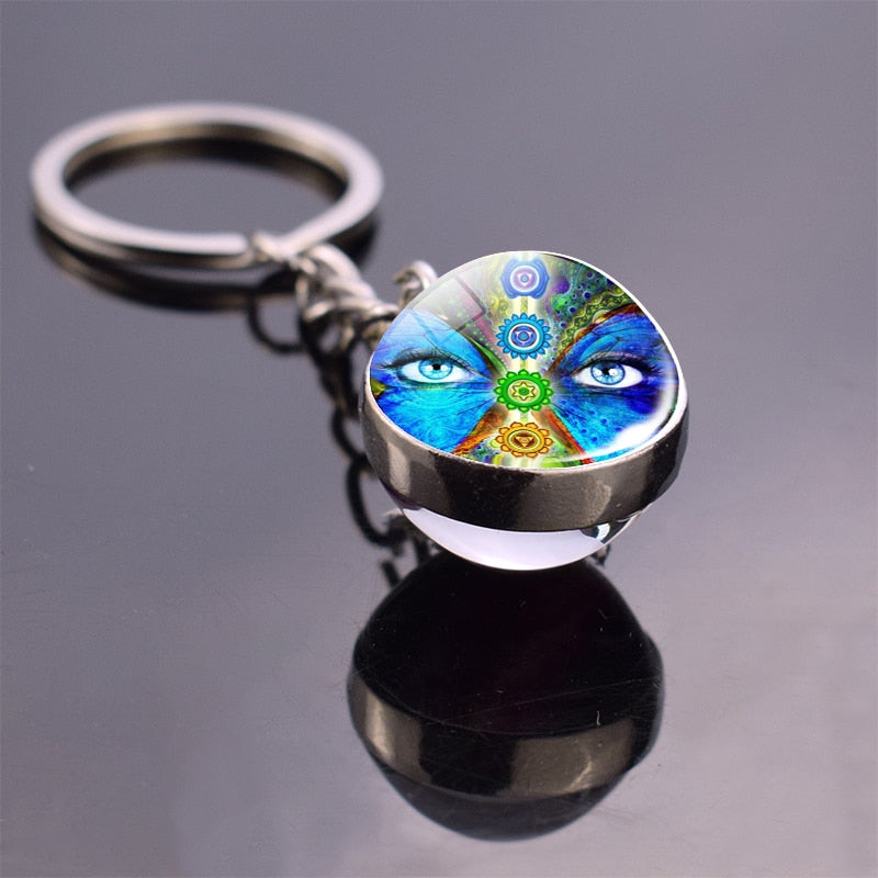 7 Chakra Yoga Meditation Glass Ball Key Chain