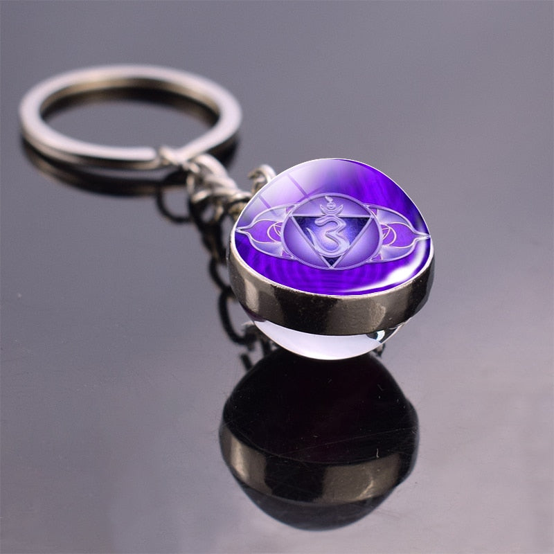 7 Chakra Yoga Meditation Glass Ball Key Chain