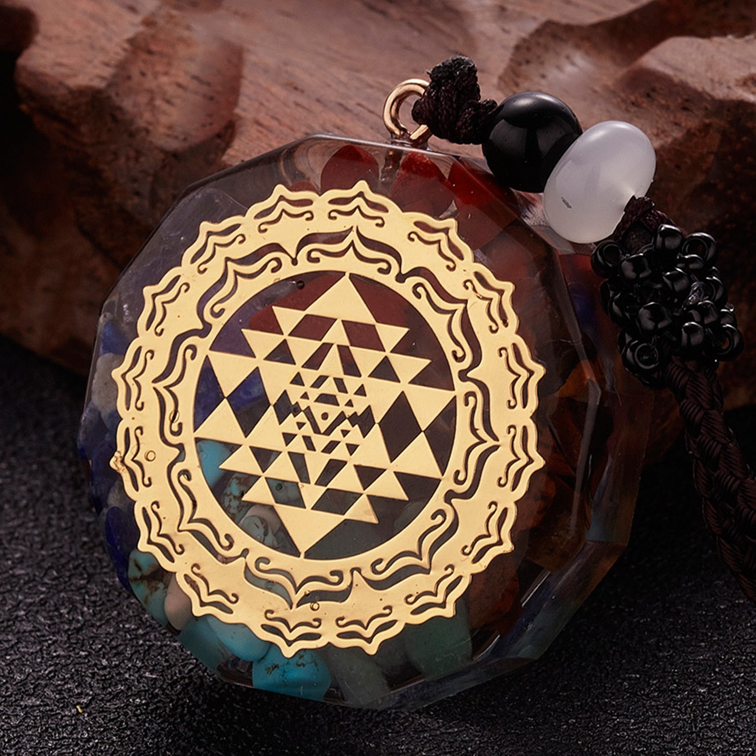 Geometric Pattern Chakras Orgonite Natural Stone Pendant