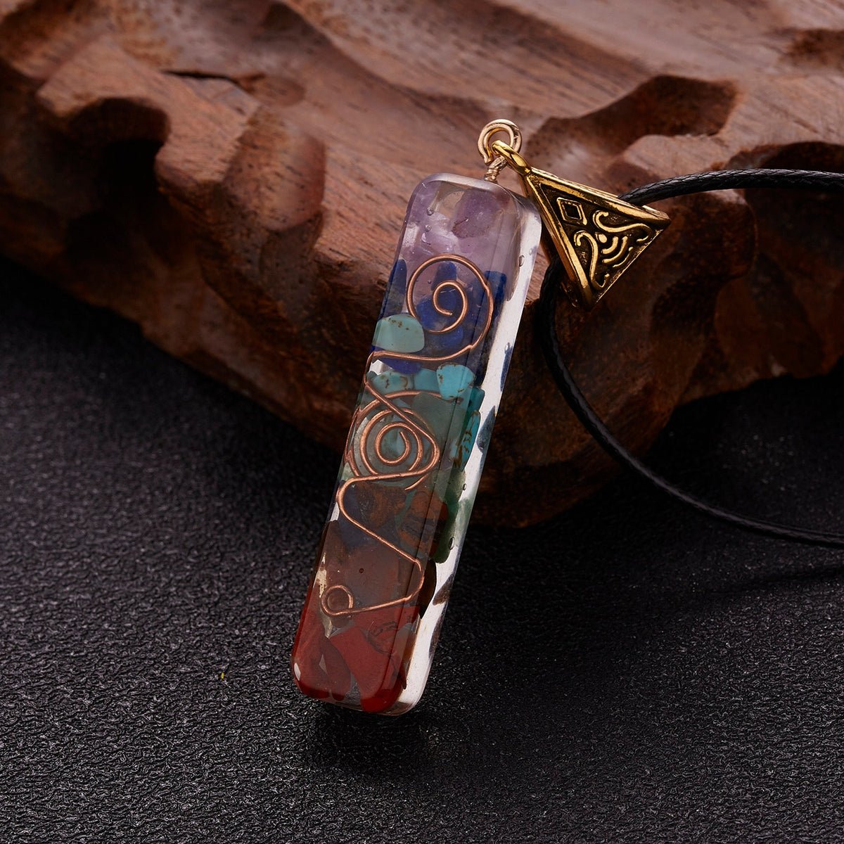 Geometric Pattern Chakras Orgonite Natural Stone Pendant