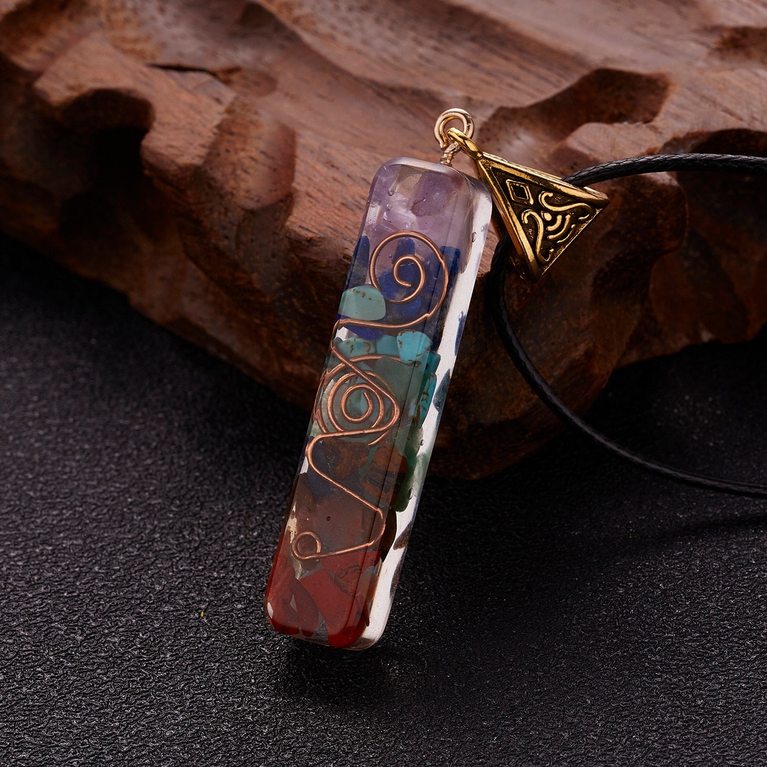Geometric Pattern Chakras Orgonite Natural Stone Pendant
