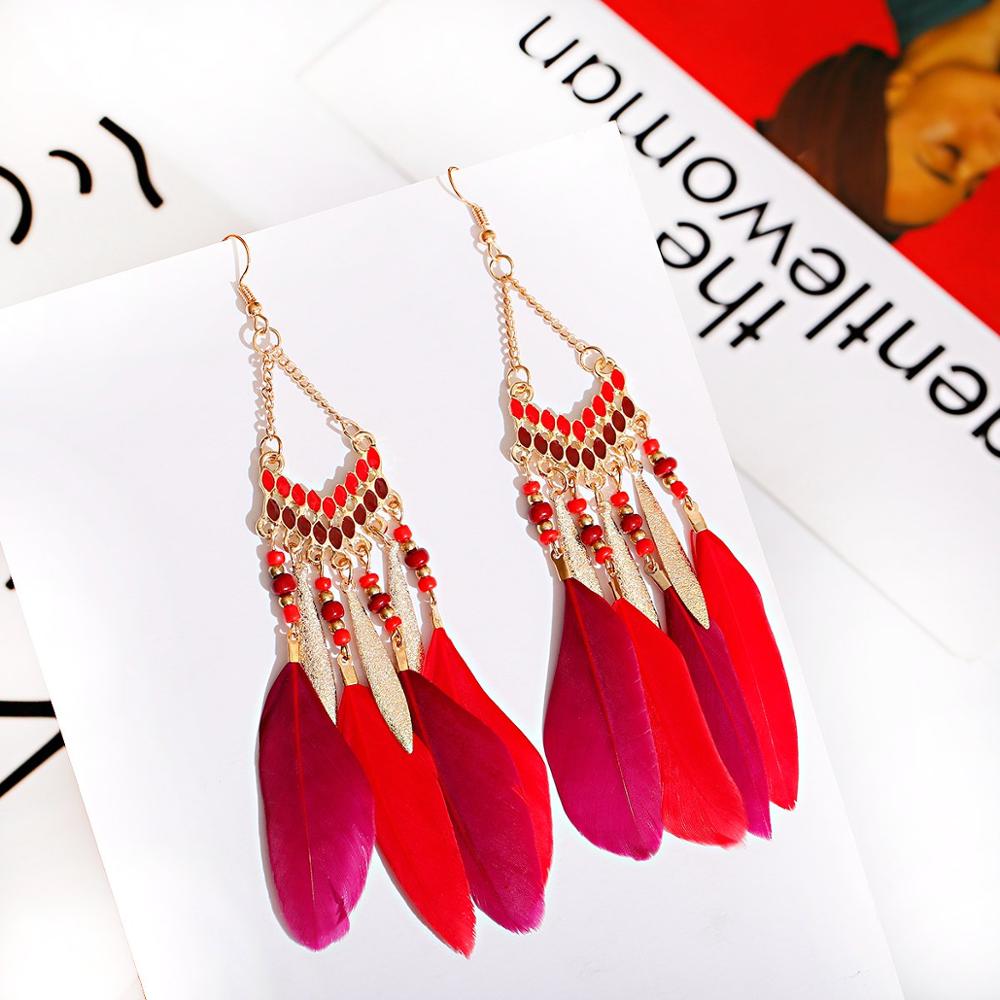 Bohemian Feather Tassel Earrings