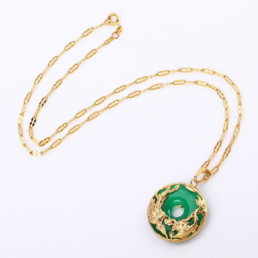 14K Gold Necklace Emerald Pendants