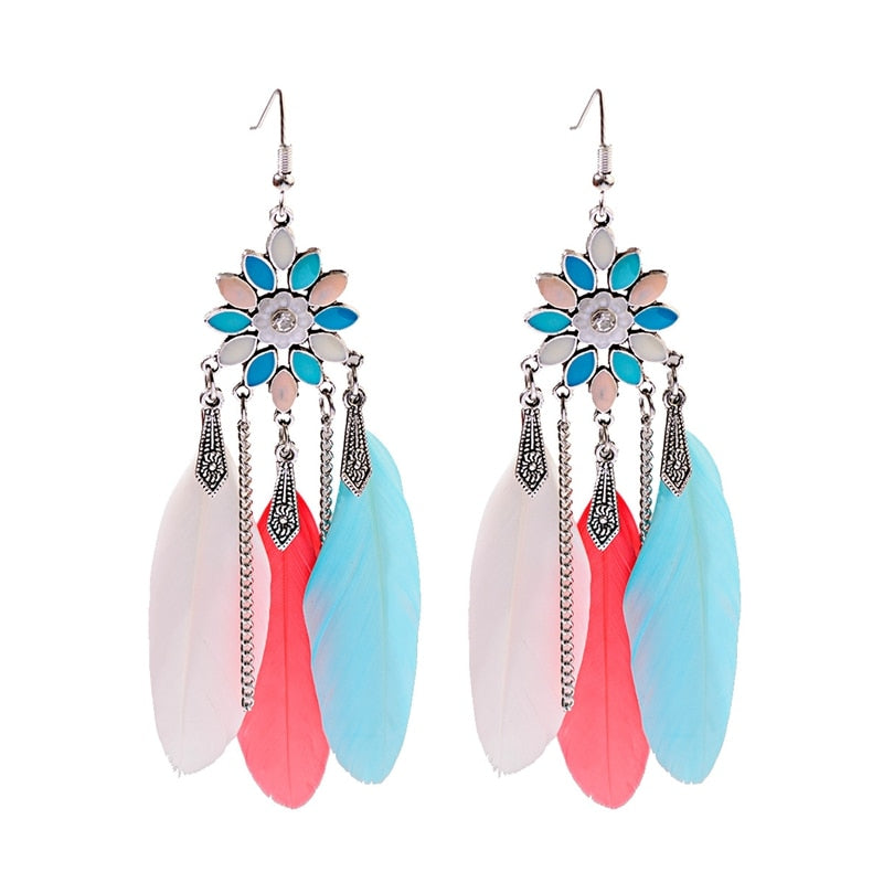 Bohemian Feather Tassel Earrings